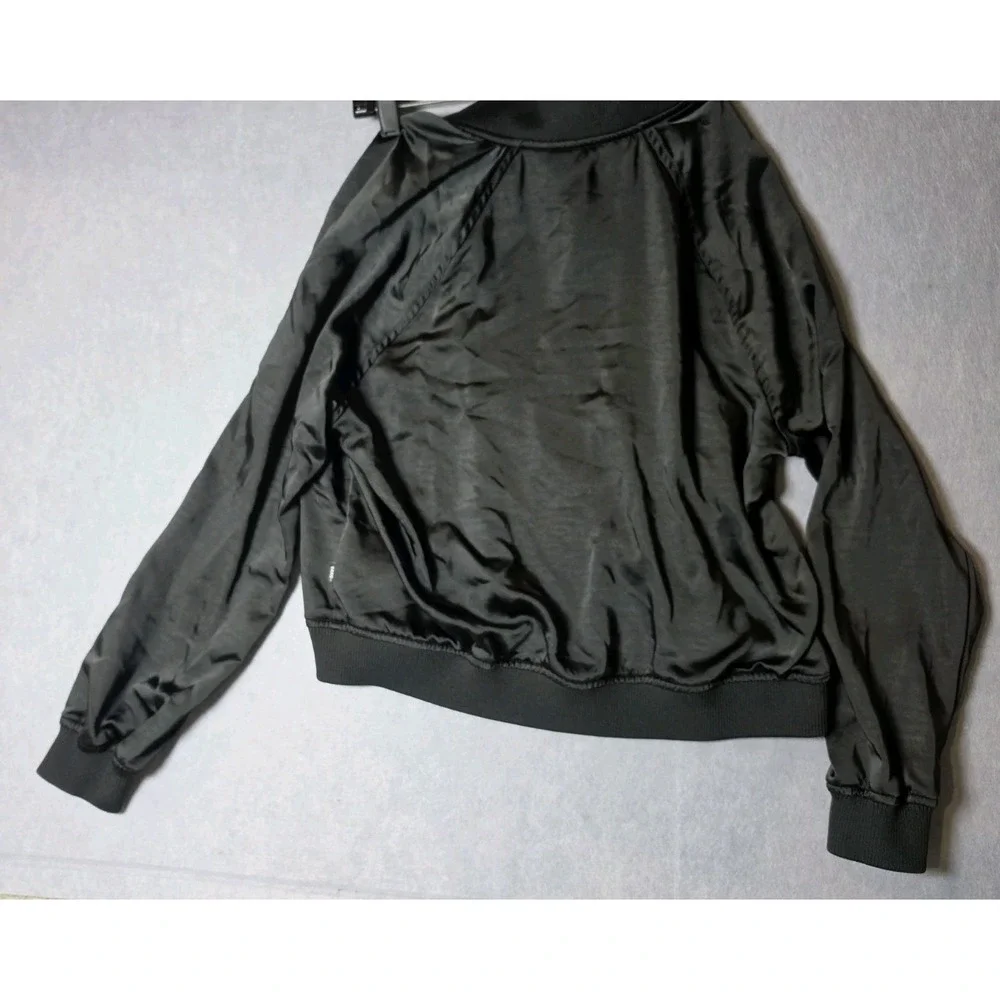 Vans Bomber Jacket Womens Medium Blac Satin Full Zip Embroidered Logo Streetwear